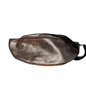 Pegaso Faux Leather Rose Gold Fanny Pack Waist Bag Sling Bag Gold Chain Detail